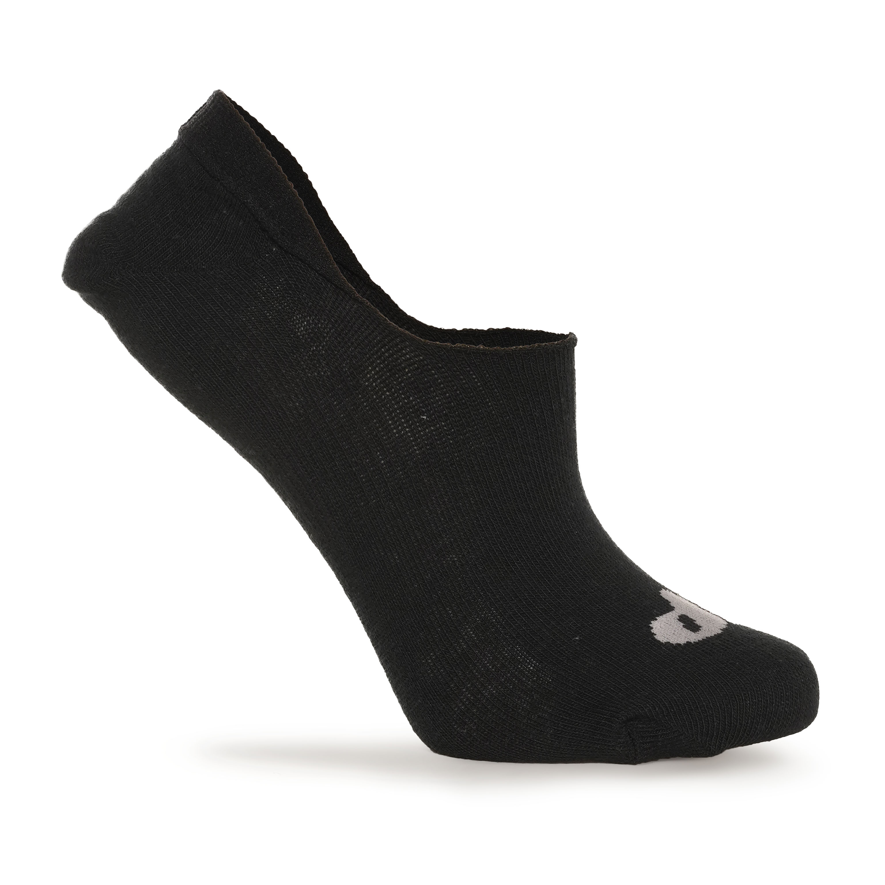 Meia sapatilha feminina preta Done Head tamanho 34-39 exibida lateralmente com logo dh cinza próximo aos dedos